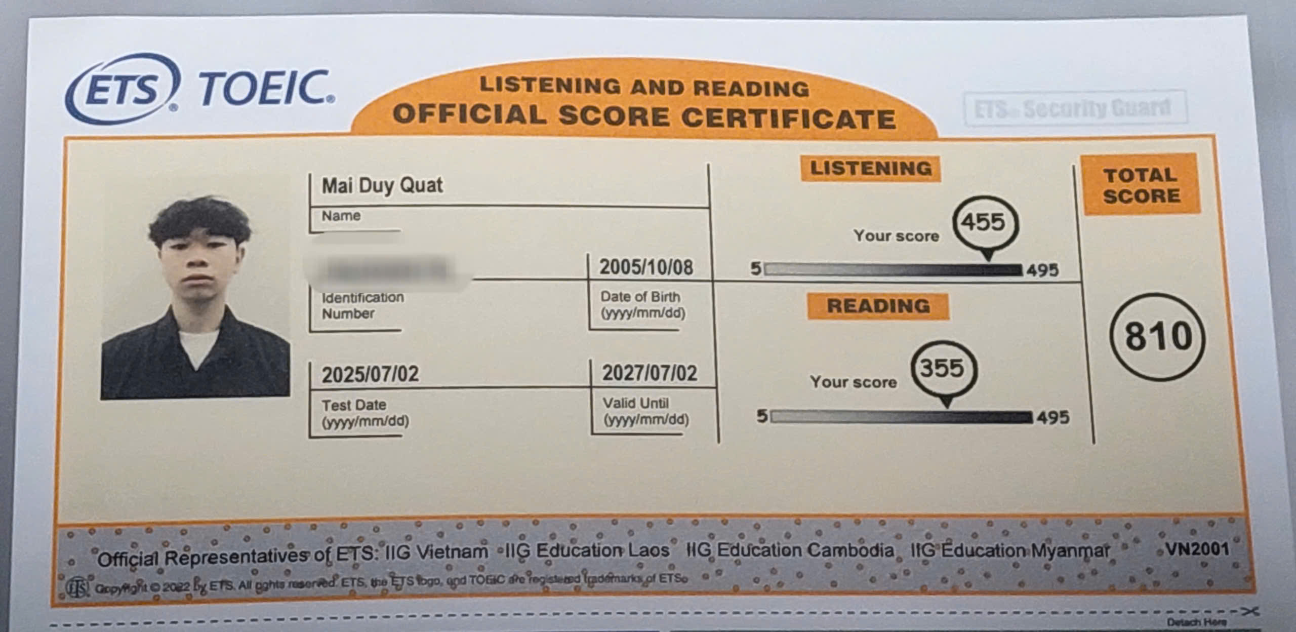 Chứng chỉ TOEIC - Mai Duy Quát