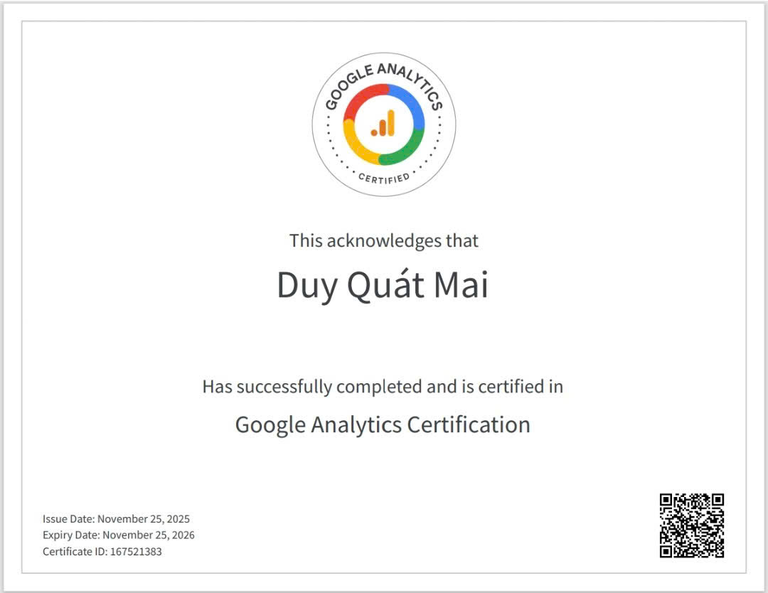 Google Analytics Certification - Mai Duy Quát