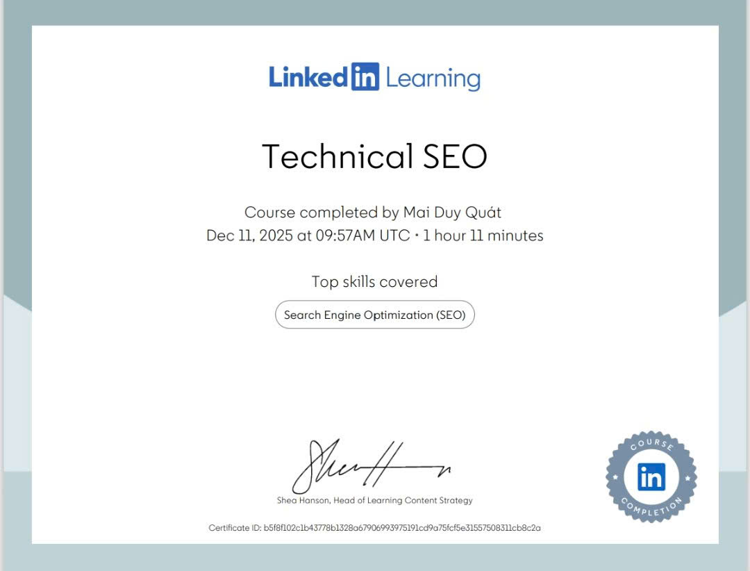 Technical SEO by LinkedIn - Mai Duy Quát